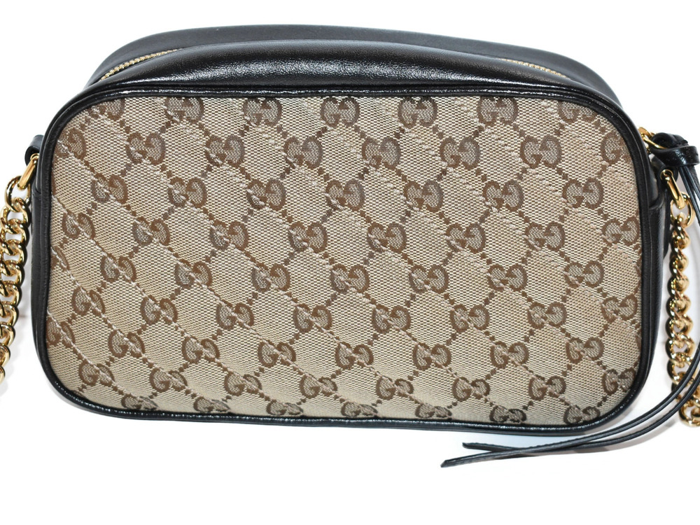 Gucci Shoulder Leather Bag Beige Canvas GG Black Tan Black